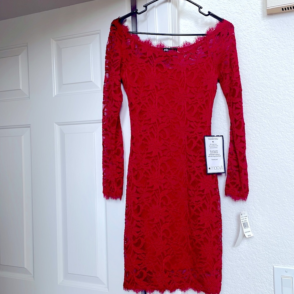 Red lace red, with lining, size small, never worn.